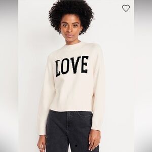 NWT Old Navy SoSoft Loose Crewneck Graphic Sweater Ivory with Black Size X-Small
